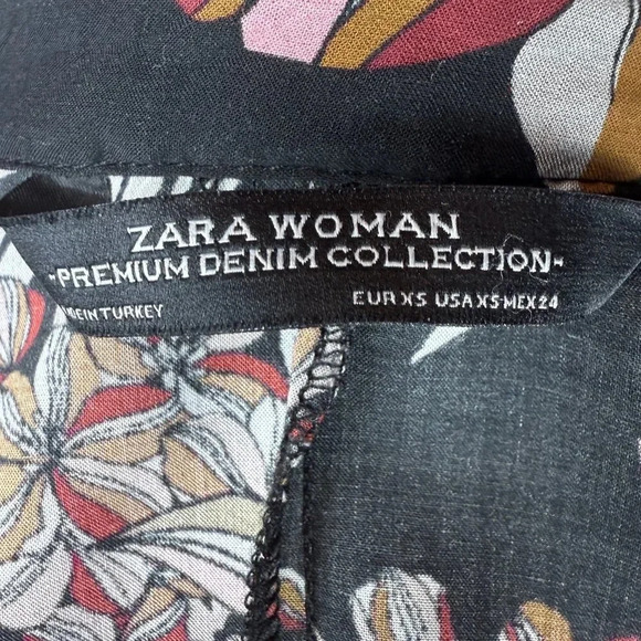 Zara Floral Print Maxi Buttondown Shirt Dress, Black/Brown/Pink, Size XS - Picture 6 of 12